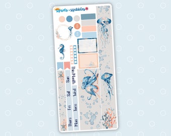 Watercolor Sea | Hobonichi weeks monthly stickers | Planner sticker kit | Bullet journal