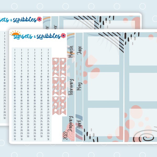 Hobonichi cousin index | Yearly index stickers | Journal stickers | Soft abstract