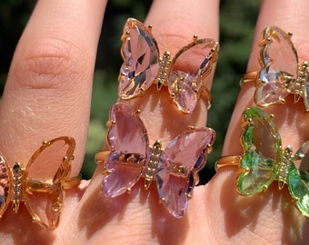 Crystal Butterfly Ring Adjustable