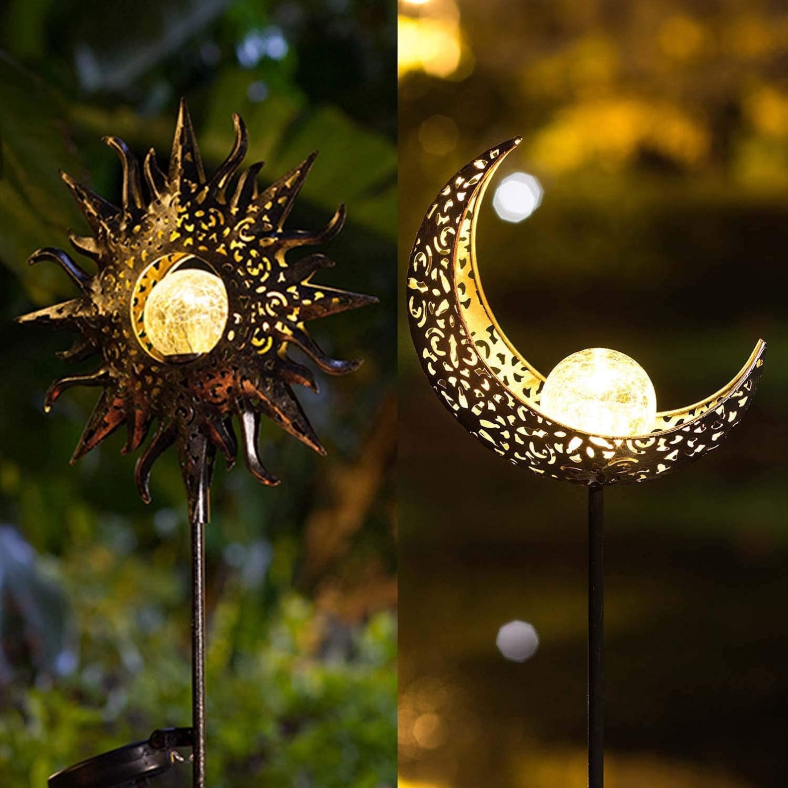 Solar lights outdoor Outdoor Solar Lights Sun Moon Stake Etsy