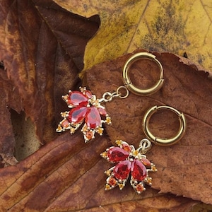 Glass Autumn Leaf Dangle Earrings: Stainless Steel Boho Jewelry