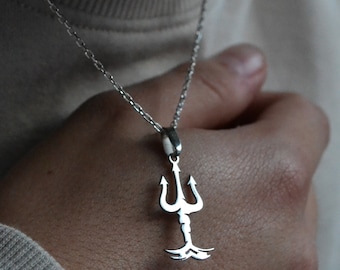 925 Sterling Silver, Wave Poseidon Necklace, Trident Necklace,Men Jewelry