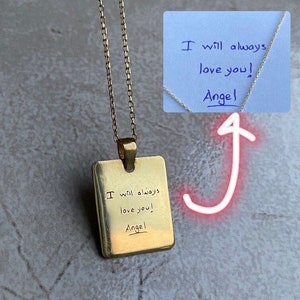 Custom Handwriting Necklace, Actual (Your Own) Handwriting, 14k Gold Engraved Pendant, Personalized Signature Jewelry, Perfect Gift