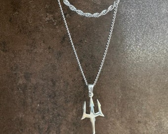 Sterling Silver Poseidon's Trident Necklace, Greek God Necklace, Silver Jewelry, Greek Mythology Poseidon Pendant Personalized & Handmade