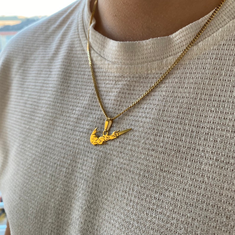 925 Sterling Silver Flame Nike Sport Necklace Sports Etsy