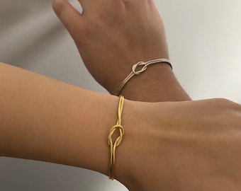 Presente de Dia dos Namorados, Pulseira Love Knot, Pulseiras delicadas para casais, Joias de amizade em prata esterlina 925, Presente para casais, Presente para ela