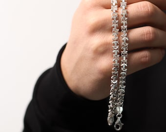 925 sterlingzilveren Euro King-ketting, 7 mm platte Byzantijnse herenketting, handgemaakte ketting, verjaardagscadeau