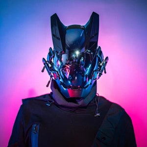 Cyberpunk mask cosplay mask. Personality metaverse robot mask. Handcrafted helmet masks with interchangeable glow patterns.