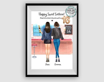 16th Birthday gift Personalised Print | Sweet 16 gift idea | Customised best friend print | Last minute gift idea