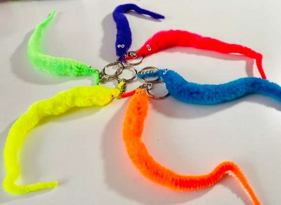 Fuzzy Worm on a String Keychains