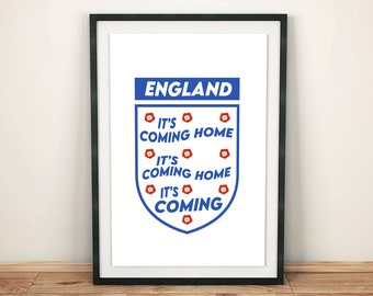England Football Print - It's Coming Home | Wall Art | Home Decor | Football Print | Football Art