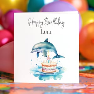 Dolphin Birthday Card Cute Personalised Custom Painting Animals Blank Card Set Card Pet Greeting Card Dolphin Cake Birthday