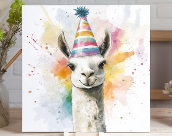 Llama Birthday Card, Llama Party Hat Greeting Card, Birthday Card, Alpaca