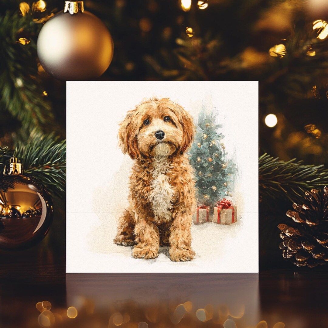 Personalized Cavapoo Christmas Card, Festive Snowflakes - Etsy
