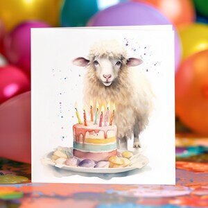Sheep Birthday Card Cute Personalised Custom Painting Animals Blank Card Set Card Pet Greeting Card Sheep Cake Birthday Lamb