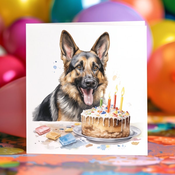 German Shepherd Birthday Card Cute Personalised Custom Painting Animals Blank Card Set Card Pet Greeting Card Alsatians Cake Birthday