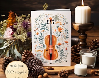 Music Greeting Card Violin, Personalised Musician Cute Gift, Viola Violinist Cello, A6 Greeting Card Mix and match Illustrations Blank Cards