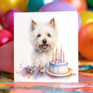 West Highland White Terrier Birthday Card Westie Personalised Greeting Card For Dog Lovers, Birthday Cake Candles 148mm Square Custom Card