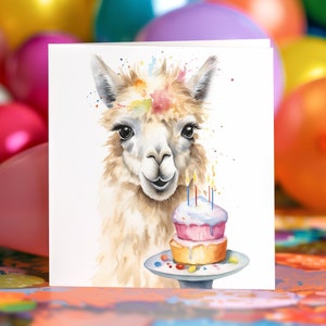 Llama Birthday Card Cute Personalised Custom Painting Animals Blank Card Set Card Pet Greeting Card Llama Cake Birthday Crazy Llama