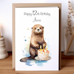 Otter Birthday Card Cute Painting Personalised Custom Card For Mum Dad Husband Wife Friend Girlfriend Woodland Animals Blank Card Set A6