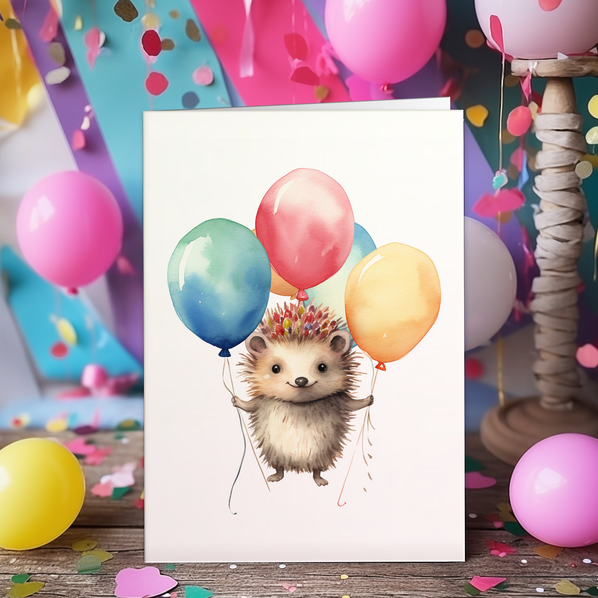 Hedgehog Birthday Card Cute Illustration Woodland Animals Blank Card ...