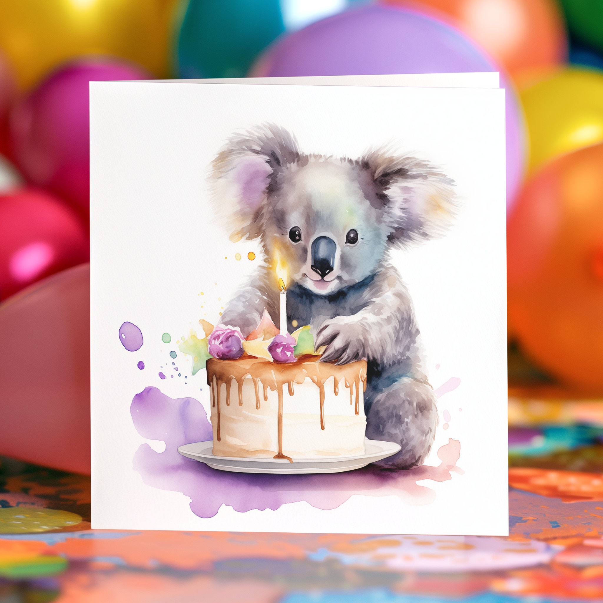 Koala Bear Birthday Card Cute Personalised Custom Painting Animals ...