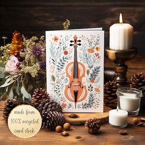 Music Greeting Card Violin Musician A6 Greeting Card Illustrations Blank Cards Musical Card set Violin Thank You Teacher Card Violin