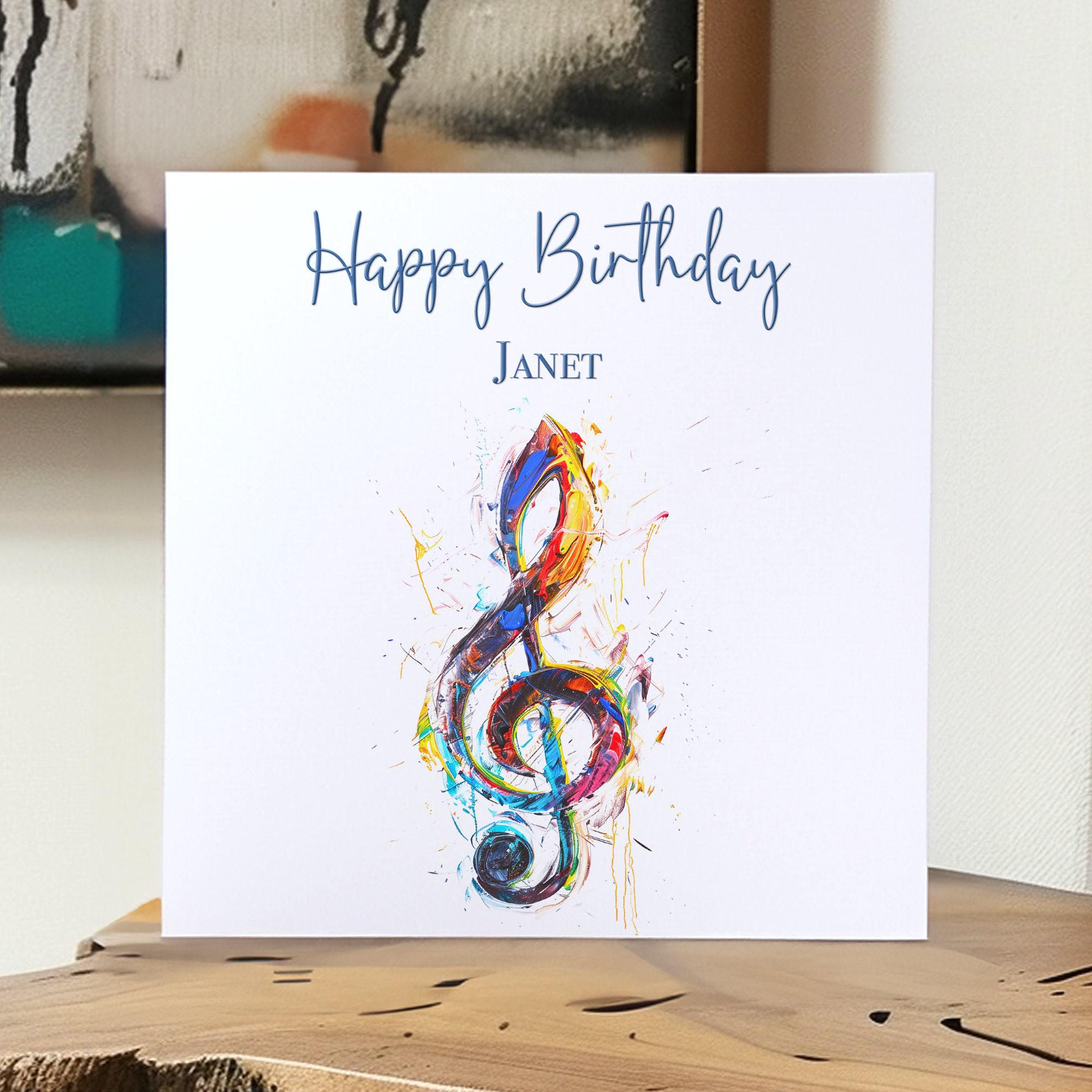 Personalised Treble Clef Card – Abstract Music Note Art – Music