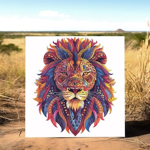 Lion Greeting Card Mandala Cute Illustration African Animals Blank Card Card Lion Mane Mandala Lion Thank You Card Lion Birthday Card 148mm