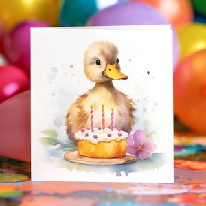 Duck Birthday Card Duckling Personalised Greeting Card For Duck Lovers, Cute Gift, Birthday Cake Candles, 148mm Square Custom Card Cute Duck