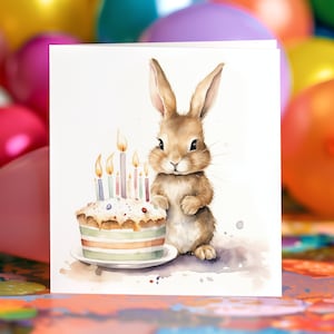 Bunny Rabbit Birthday Card Cute Personalised Custom Painting Animals Blank Card Set Card Pet Greeting Card Rabbit Cake Birthday