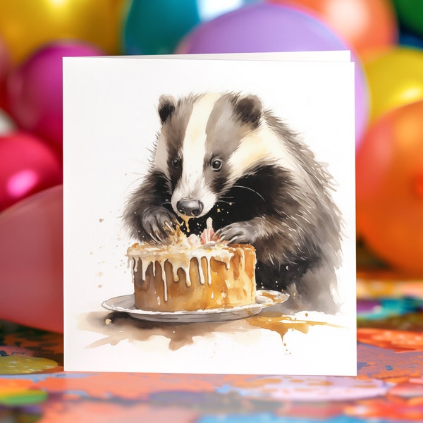 Badger Verjaardagskaart Schattig Gepersonaliseerde Aangepaste Schilderij Dieren Lege Kaart Set Kaart Huisdier Wenskaart Badger Cake Verjaardag Badger Cake