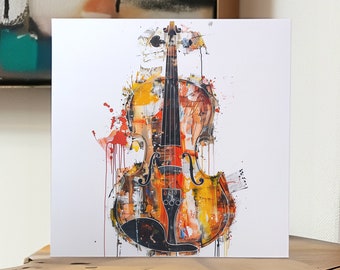 Violin Card Music Contemporary Art Square Greeting Card Birthday For Teacher Blank Cards Musical 148mm Square Card