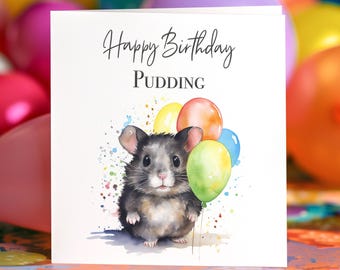 Hamster Birthday Card Personalised Greeting Card For Hamster Lovers, Cute Gift, Birthday Balloons, 148mm Square Custom Card Cute