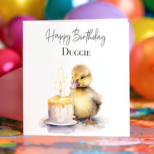Duck Birthday Card Duckling Personalised Greeting Card For Duck Lovers, Cute Gift, Birthday Cake Candles, 148mm Square Custom Card Cute Duck