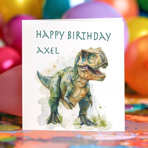 T-Rex Birthday Card: Custom Dinosaur Greeting, Blank or Personalised Inside