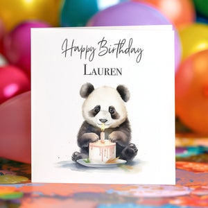 Panda Birthday Card Cute Personalised Custom Painting Animals Blank Card Set Card Pet Greeting Card Panda Cake Birthday