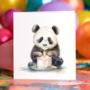 Panda Birthday Card – Personalised Cute Animal Greeting Card – Panda Birthday Cake - Personalised Card for Wildlife