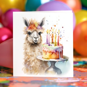 Llama Birthday Card Cute Personalised Custom Painting Animals Blank Card Set Card Pet Greeting Card Llama Cake Birthday Crazy Llama
