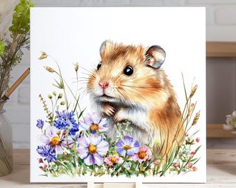 Hamster Birthday Card, Hamster Flowers Greeting Card, Birthday Card, Congratulations