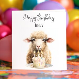 Sheep Birthday Card Cute Personalised Custom Painting Animals Blank Card Set Card Pet Greeting Card Sheep Cake Birthday Lamb