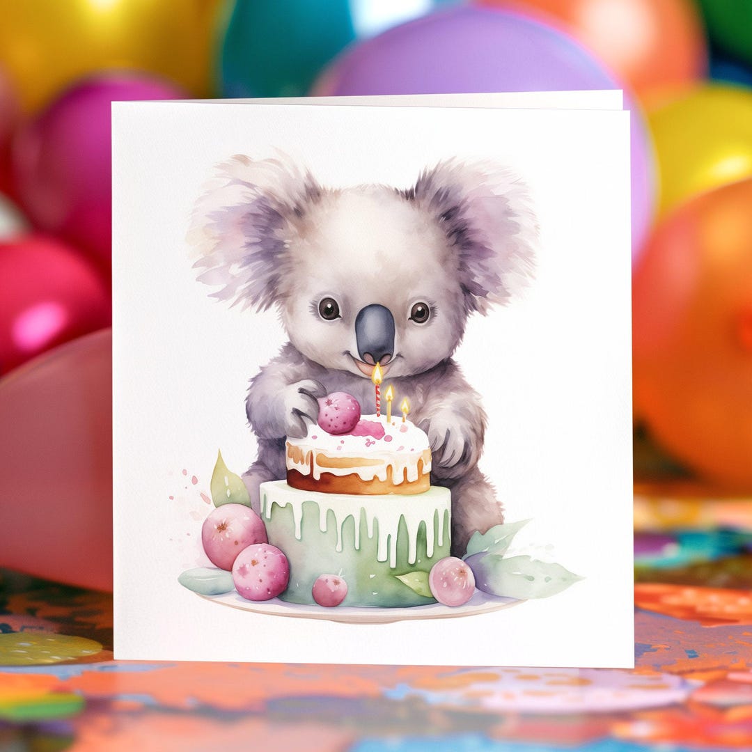 Koala Bear Birthday Card Cute Personalised Custom Painting Animals ...