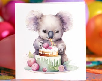 Carte d'anniversaire ours koala mignon peinture personnalisée animaux carte vierge jeu de cartes carte de voeux pour animaux de compagnie anniversaire koala