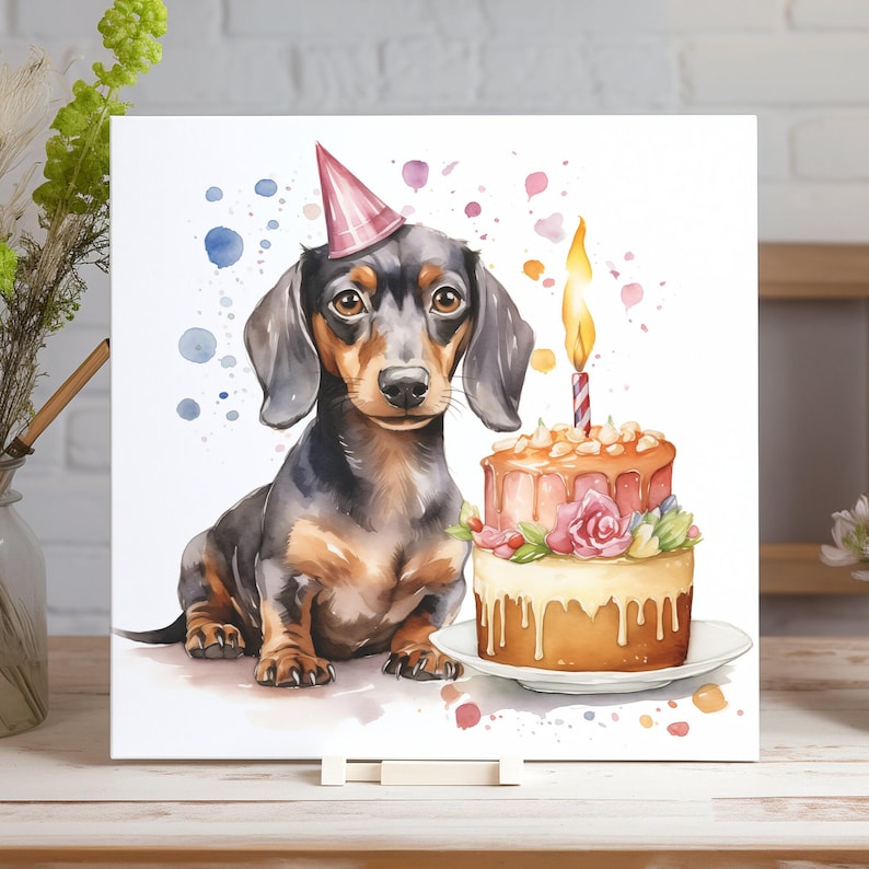 Personalised Dachshund Birthday Card – Sausage Dog with Birthday Cake – Custom Name & Message - Pet Lover Gift No Personalisation