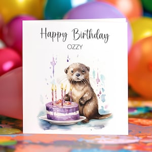 Otter Birthday Card: Animal Greeting Card, Blank or Personalised Inside