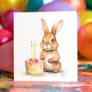 Bunny Rabbit Birthday Card Cute Personalised Custom Painting Animals Blank Card Set Card Pet Greeting Card Rabbit Cake Birthday