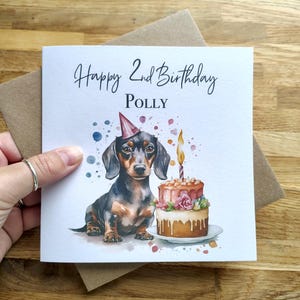 Personalised Dachshund Birthday Card – Sausage Dog with Birthday Cake – Custom Name & Message - Pet Lover Gift image 4