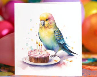 Budgie Birthday Card Cute Personalised Custom Painting Animals Blank Card Set Card Pet Greeting Card Budgie Cake Birthday Budgie Cake