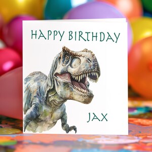 T-Rex Birthday Card: Dinosaur Greeting Card, Blank or Personalised Inside