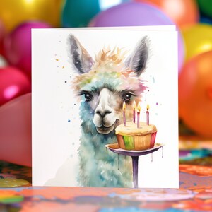 Llama Birthday Card Cute Personalised Custom Painting Animals Blank Card Set Card Pet Greeting Card Llama Cake Birthday Crazy Llama